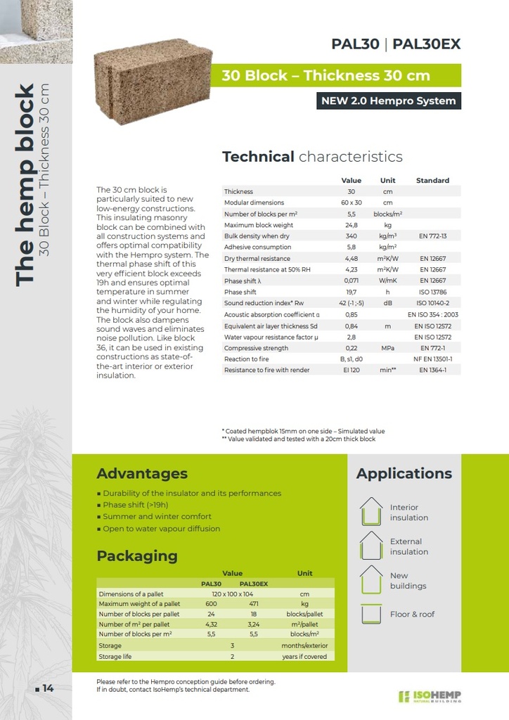 IsoHemp Kalk-Hanfstein 30cm, N+F, Pal.