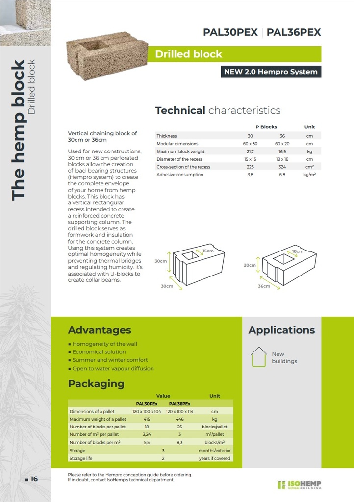 IsoHemp Kalk-Hanfsteine HemproP 30, N+F, Pal.