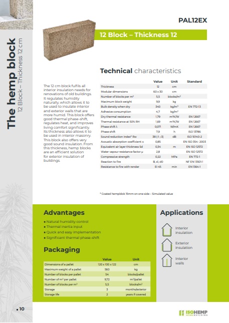 IsoHemp Kalk-Hanfstein 12cm, glatt, Pal.