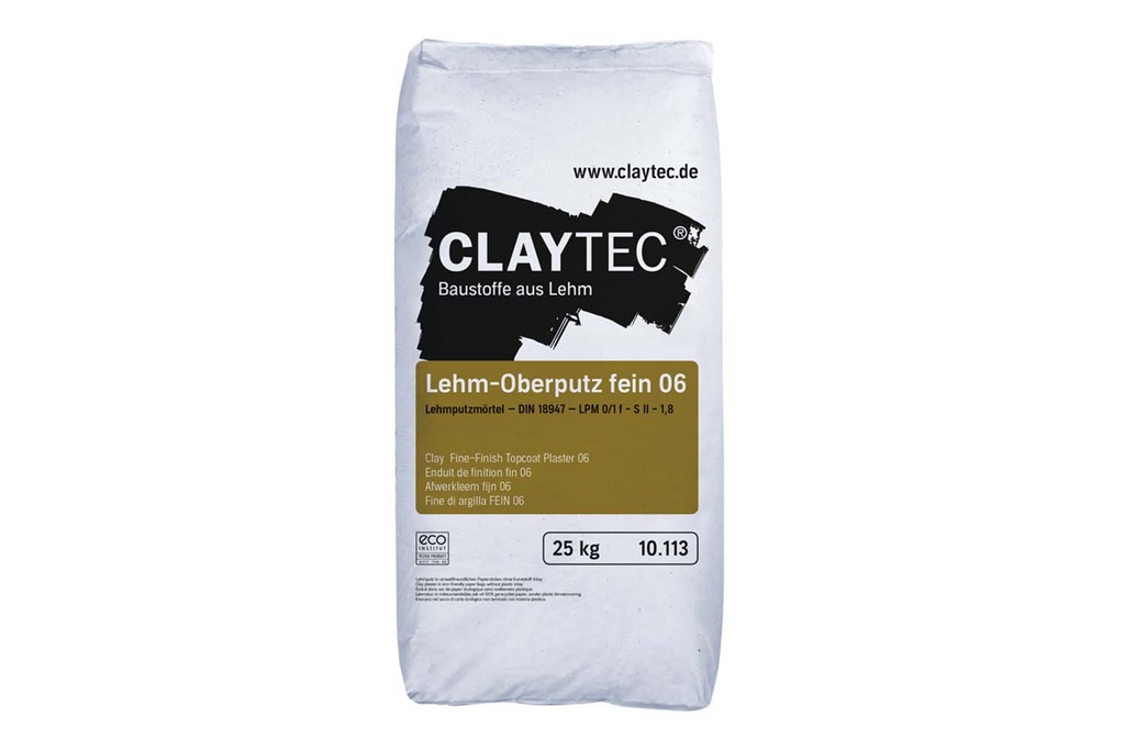 Claytec Lehmoberputz fein 06 25kg Sack, trocken