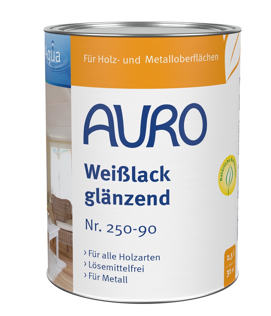 AURO Weißlack glänzend, Weißlack, Aqua Nr. 250-90 2,5l