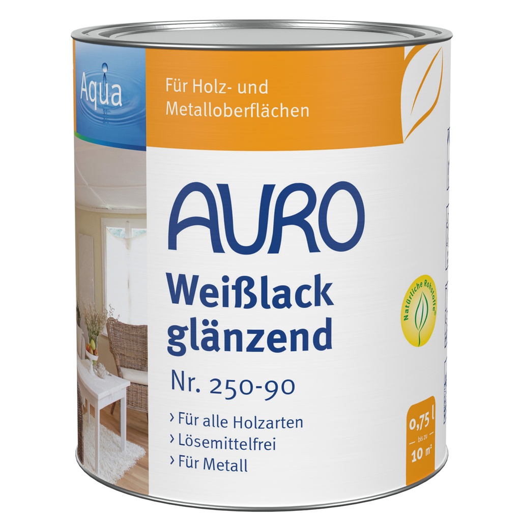 AURO Weißlack glänzend, Weißlack, Aqua Nr. 250-90 0,75l
