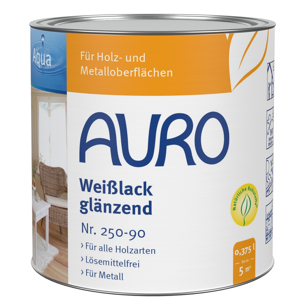 AURO Buntlack glänzend, Weißlack, Aqua Nr. 250-90 0,375l