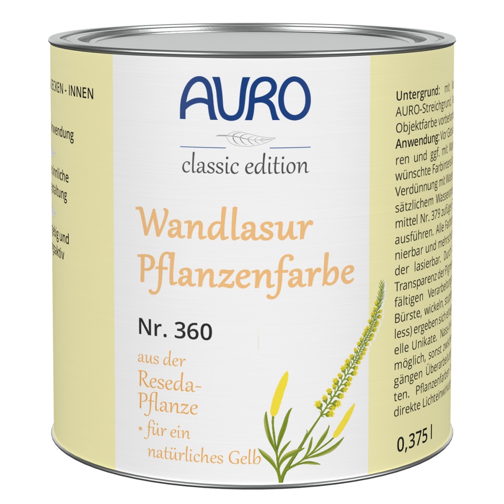 AURO Wandlasur-Pflanzenfarbe reseda-gelb 0,375l