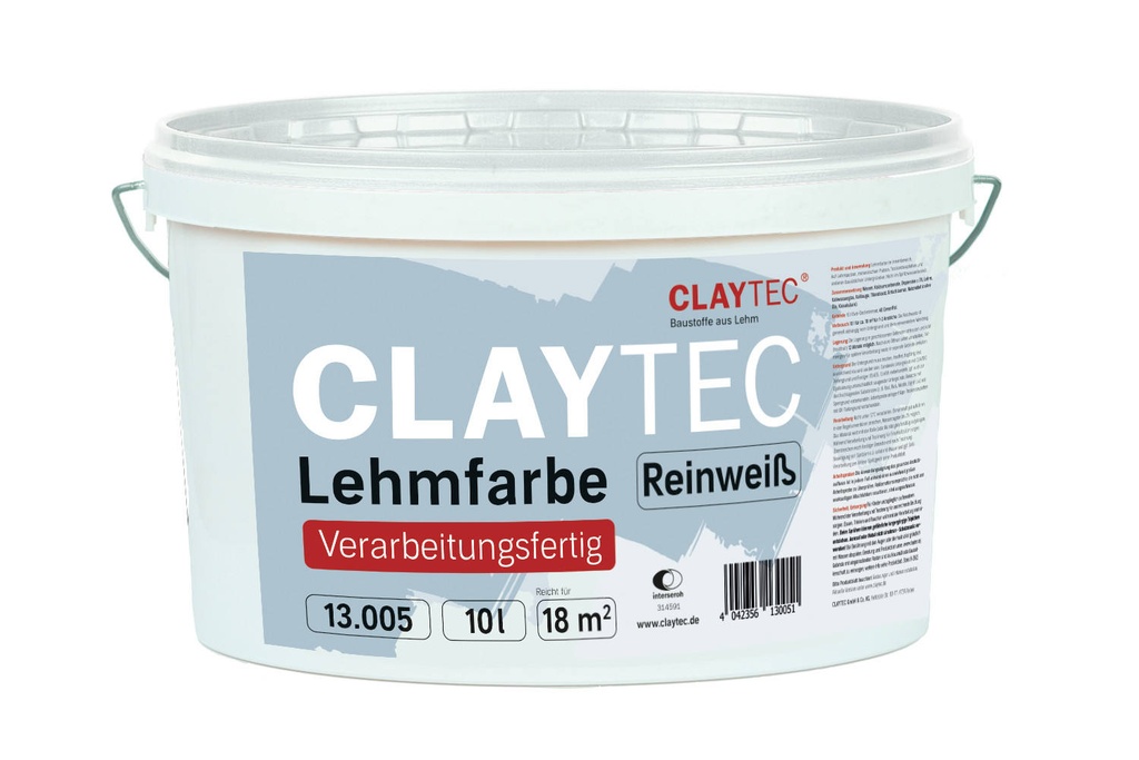 Claytec Lehmfarbe reinweiß ohne Körnung, 10 l