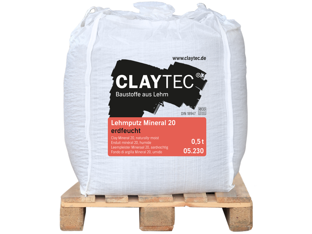 Claytec Lehmputz Mineral 20, ERDFEUCHT 500kg BB