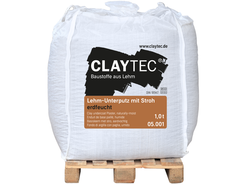 Claytec Lehmunterputz grob mit Stroh,ERDFEUCHT 1,0t