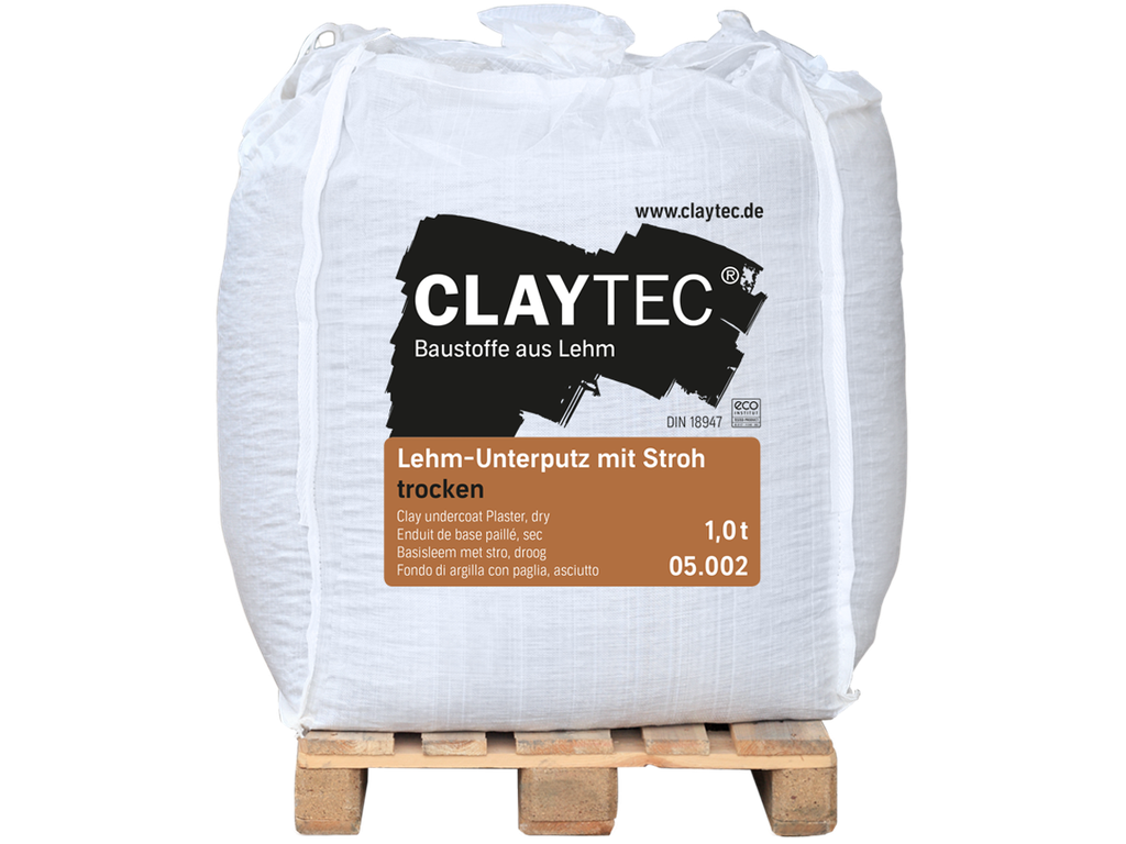 Claytec Lehm-Unterputz Stroh, TROCKEN 1000 kg, Big-Bag