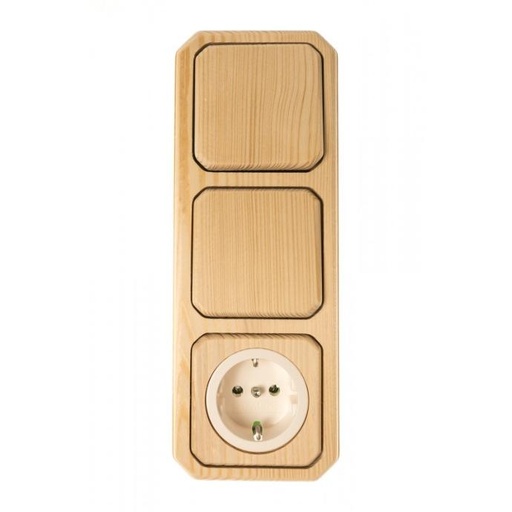 [T1660113] FURORE 3-Fach Kombi 2xWechselschalter/1xSteckdose, Massivholz Buche