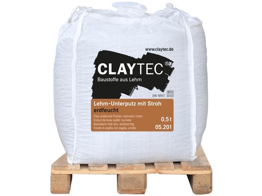 [05.201] Claytec Lehmunterputz mit Stroh, erdfeucht im 500 kg Big Bag